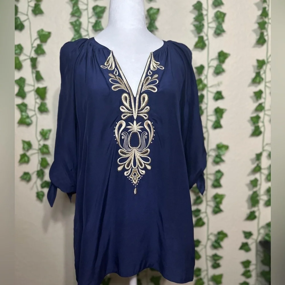 Lilly Pulitzer Bryce Top True Navy 100% Silk Size Small